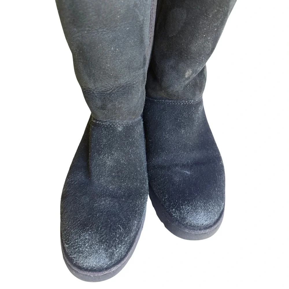 UGG Amie Boots Women 7.5 Black Suede Slim Wedge Mid Calf Outdoor